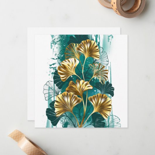 Branch with Golden Leaves Ginko Biloba Notitiekaartje (Voorkant / Achterkant in situ)