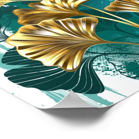 Branch with Golden Leaves Ginko Biloba Poster (Hoek)