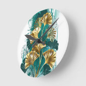 Branch with Golden Leaves Ginko Biloba Ronde Klok (Hoek)