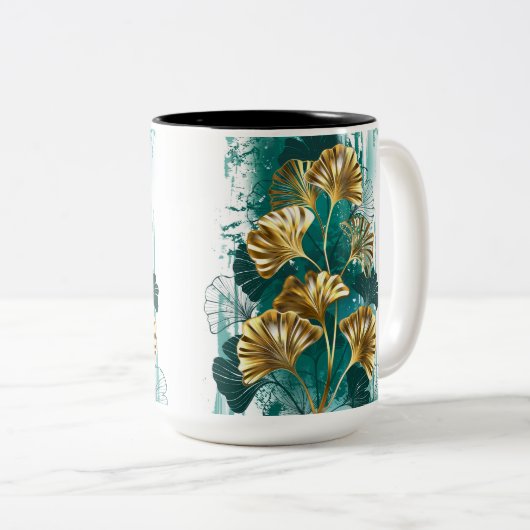 Branch with Golden Leaves Ginko Biloba Tweekleurige Koffiemok (Voorkant rechts)