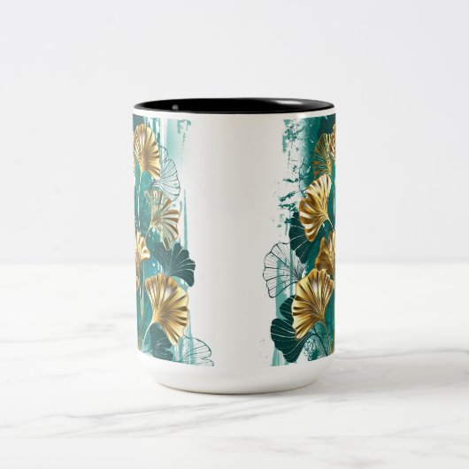 Branch with Golden Leaves Ginko Biloba Tweekleurige Koffiemok (Center)