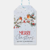 Branch with robin birds and berries Christmas Cadeaulabel (Achterkant)