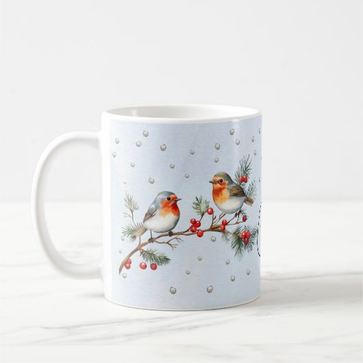 Branch with robin birds and berries Christmas Koffiemok (Links)