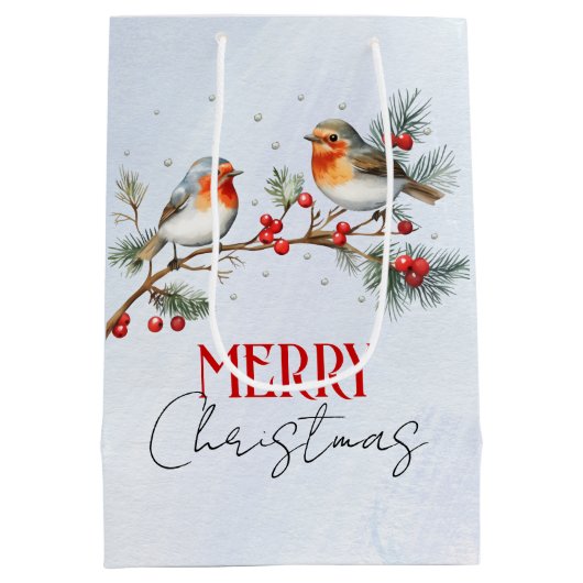 Branch with robin birds and berries Christmas Medium Cadeauzakje (Achterkant)