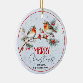Branch with robin birds, berries Christmas photo Keramisch Ornament (Rechts)