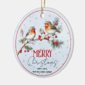 Branch with robin birds, berries Christmas photo Keramisch Ornament (Links)