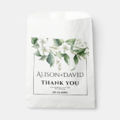 Branch, witte bloemen en groene bladeren bruiloft bedankzakje (Voorkant)