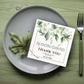 Branch, witte bloemen groen typografie bruiloft servet