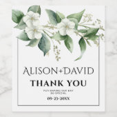 Branch, witte bloemen groen typografie bruiloft wijn etiket (Enkel label)