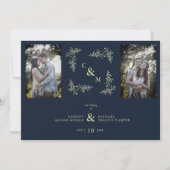 Branches 2 Foto's Navy Chic Trendy Collage Wedding Kaart (Voorkant)