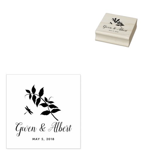 Branches and Dragonfly Wedding Monogram Rubberstempel (Gestempeld)