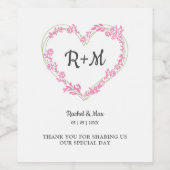 Branches and Wildflowers Heart in Pink and Green Wijn Etiket (Enkel label)