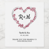 Branches and Wildflowers Heart in Red Wijn Etiket (Enkel label)