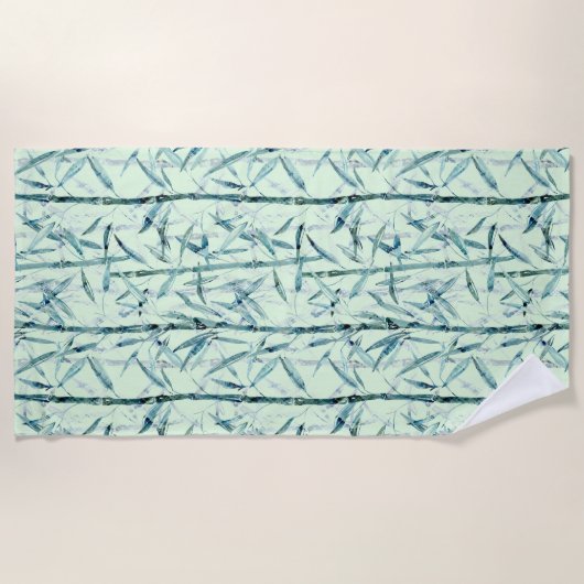 Branches bamboe, wit, groen, bladeren, bamboe strandlaken (Voorkant)