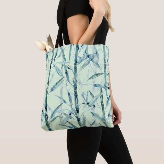 Branches bamboe, wit, groen, bladeren, bamboe tote bag (Dichtbij)