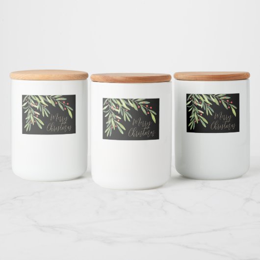 Branches Berries kerstfeestdag Black Voedselcontainer Etiket (Flessen)