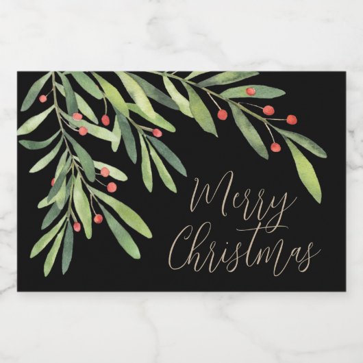 Branches Berries kerstfeestdag Black Voedselcontainer Etiket (Enkel label)