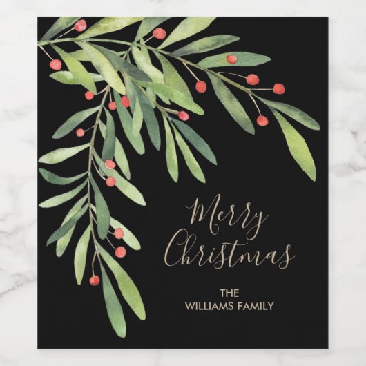 Branches Berries kerstfeestdag Black Wijn Etiket (Enkel label)