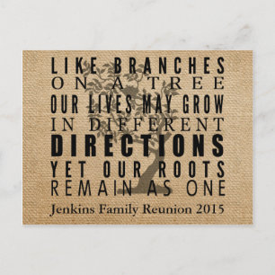 Branches - Boom - reünie Uitnodiging Burlap Briefkaart