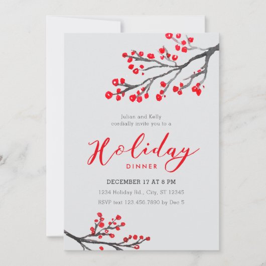 Branches en Berries Holiday Dinner Invitation Kaart (Voorkant)