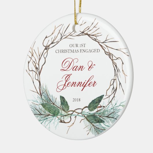 Branches en Pine First-kerstservice Keramisch Ornament (Links)