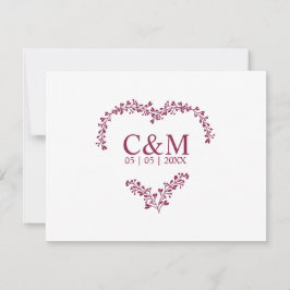 Branches Heart with Initials in Cramberry Color Save The Date