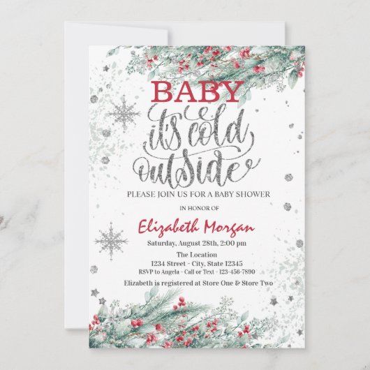 Branches Holly Berry Snowflakes Baby shower Kaart (Voorkant)