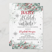 Branches Holly Berry Snowflakes Baby shower Kaart (Voorkant / Achterkant)