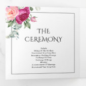 Branches met roze rozenbloemen bloemenbruiloft drieluik programma (Binnenzijde eerst)