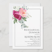 Branches met roze rozenbloemen repetitie diner kaart (Voorkant)