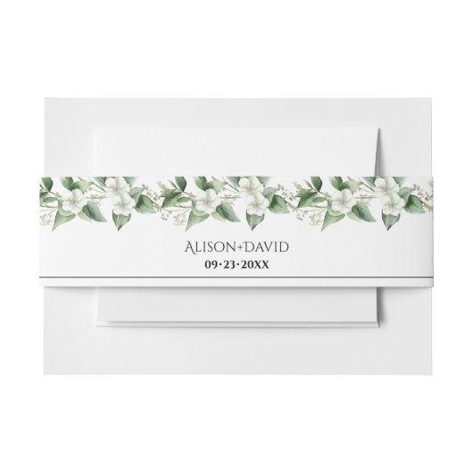 Branches met witte bloemen en bladeren bruiloft uitnodigingen wikkel (Voorkant Voorbeeld)