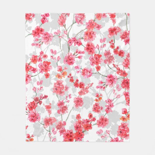 Branches of cherry blossoms on white and grey back fleece deken (Voorkant)