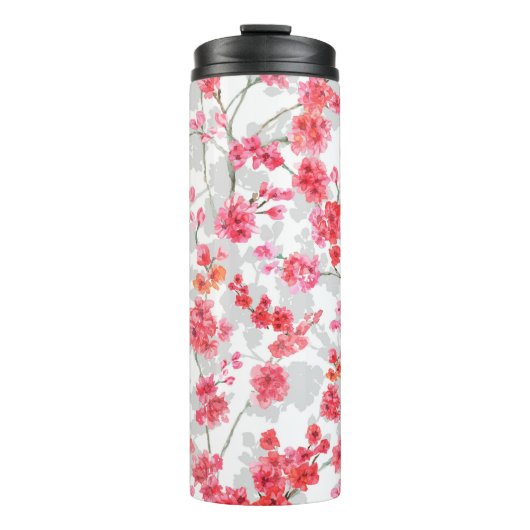 Branches of cherry blossoms on white and grey back thermosbeker (Voorkant)