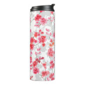 Branches of cherry blossoms on white and grey back thermosbeker (Gedraaid links)