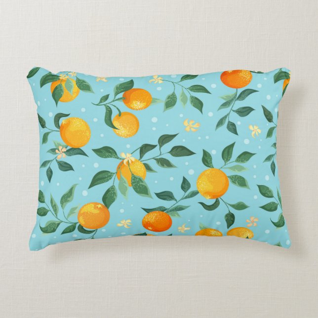 Branches of oranges with flowers on a blue backgro accent kussen (Voorkant)