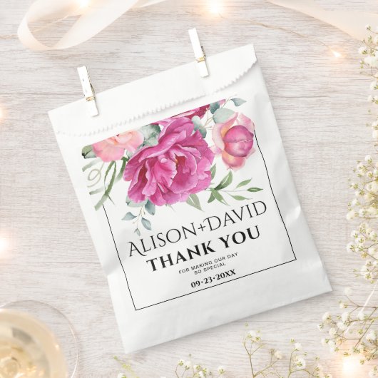 Branches roze roos bloemen en typografie bruiloft bedankzakje (Geknipt)