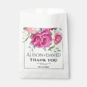 Branches roze roos bloemen en typografie bruiloft bedankzakje (Voorkant)