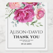 Branches, roze rozenbloemen en typografie bruiloft wijn etiket (Enkel label)