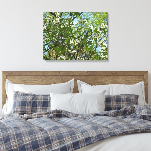 Branches van Dogwood Blossom Spring Trees Canvas Afdruk (Insitu (Slaapkamer))