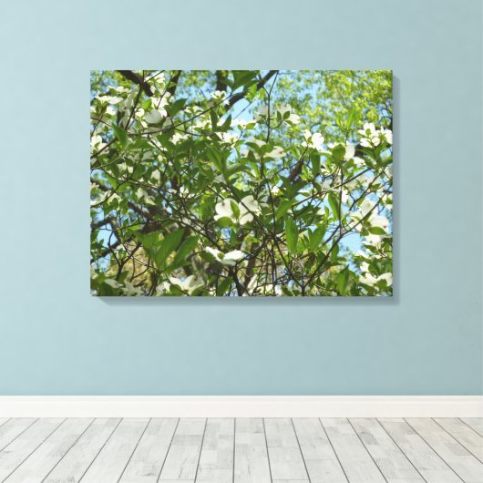 Branches van Dogwood Blossom Spring Trees Canvas Afdruk (Insitu (Houten vloer))