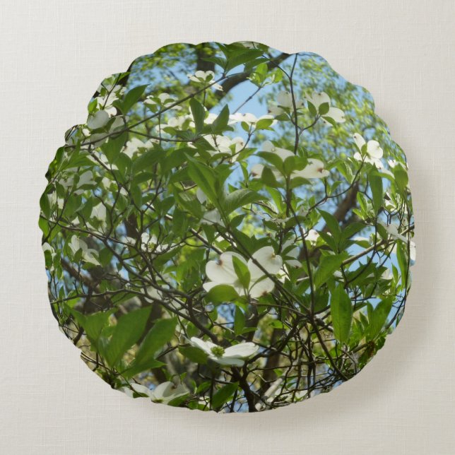 Branches van Dogwood Blossom Spring Trees Rond Kussen (Voorkant)