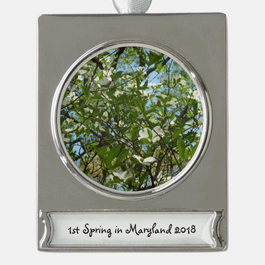 Branches van Dogwood Blossom Spring Trees Verzilverd Banner Ornament (Voorkant)
