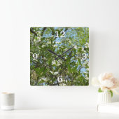 Branches van Dogwood Blossom Spring Trees Vierkante Klok (Huis)