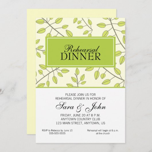 Branches van groene bladeren, repetitief diner kaart (Voorkant / Achterkant)