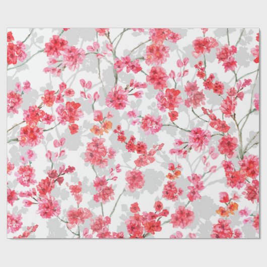 Branches van torenbloesems op witte en grijze rug cadeaupapier (Vlak)