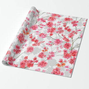 Branches van torenbloesems op witte en grijze rug cadeaupapier