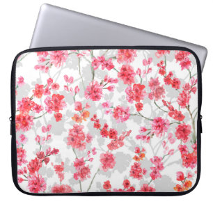 Branches van torenbloesems op witte en grijze rug laptop sleeve