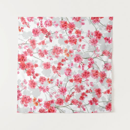 Branches van torenbloesems op witte en grijze rug wandkleed (Voorkant (horizontaal))