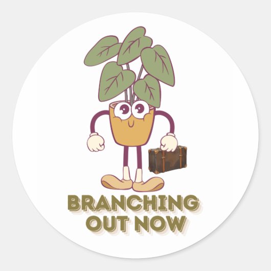 Branching Out Now — Cute Plant Graphic Ronde Sticker (Voorkant)