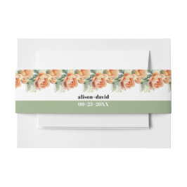 Brancmeting met peach roos bloemenbruiloft uitnodigingen wikkel